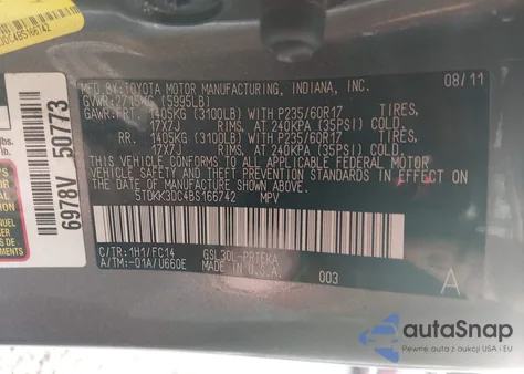 2011 Toyota Sienna Le V6 z USA, uszkodzony, nr VIN 5TDKK3DC4BS166742